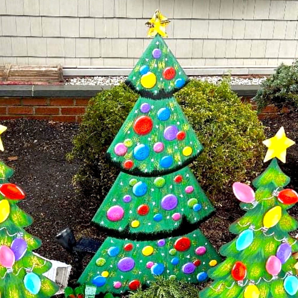 Christmas Metal Tree Yard Stake with Easel